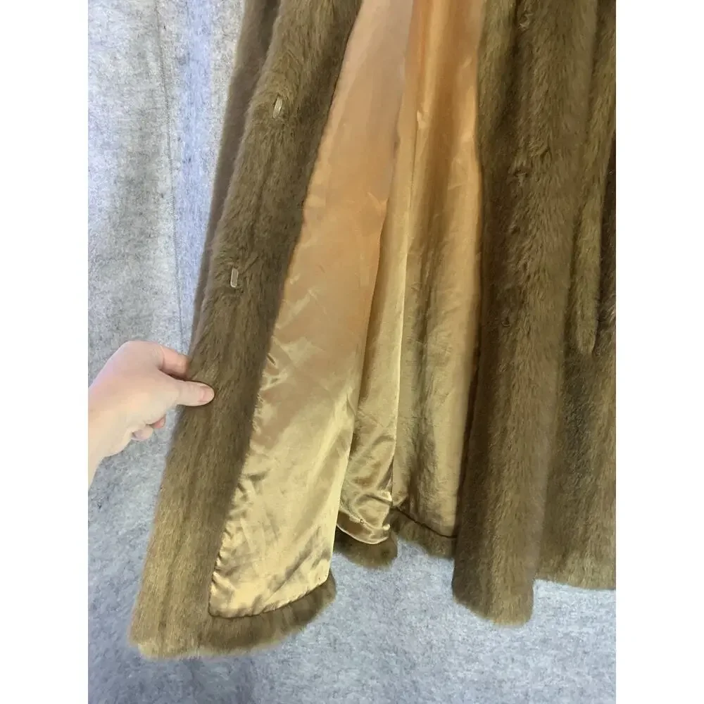 Vintage Worthington Brown Faux Fur Coat Size L Hits Just below Knee Fully Lined